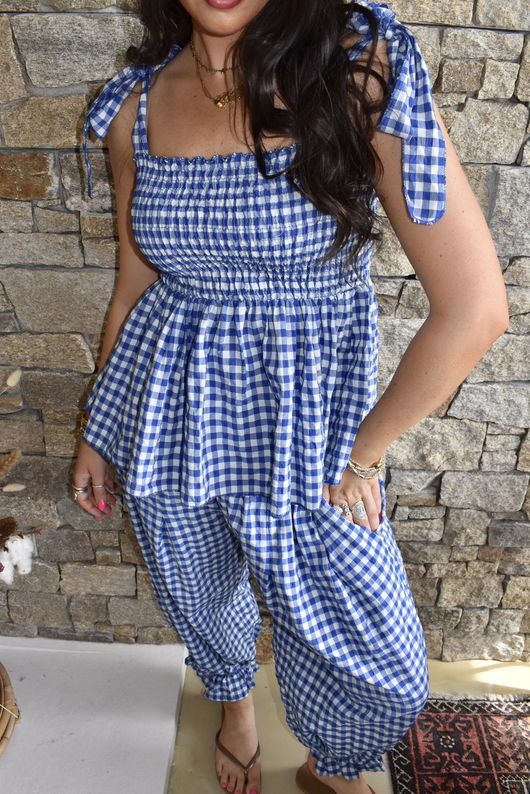 Nonni Gingham Bandeau Cami Malibu Blue